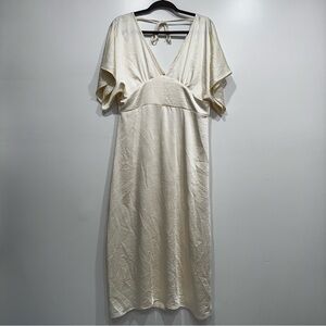 Oak+Fort Satin Butterfly Sleeve Cream Midi Dress